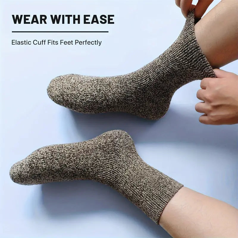 5 Pairs of Thick Solid Crew Socks for Men - Winter Essentials