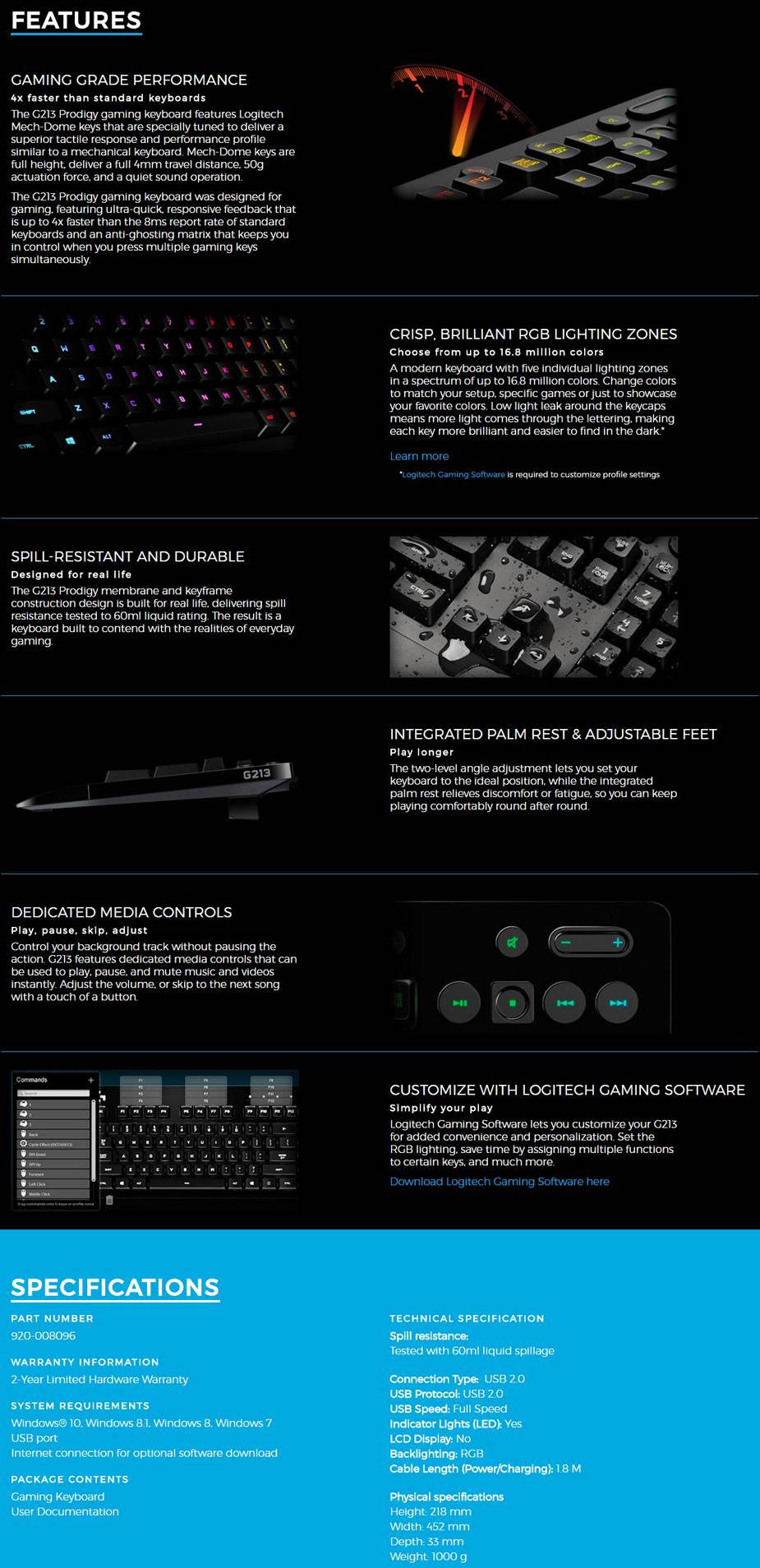 NNEDSZ 920-008096: G213 Prodigy RGB Gaming Keyboard