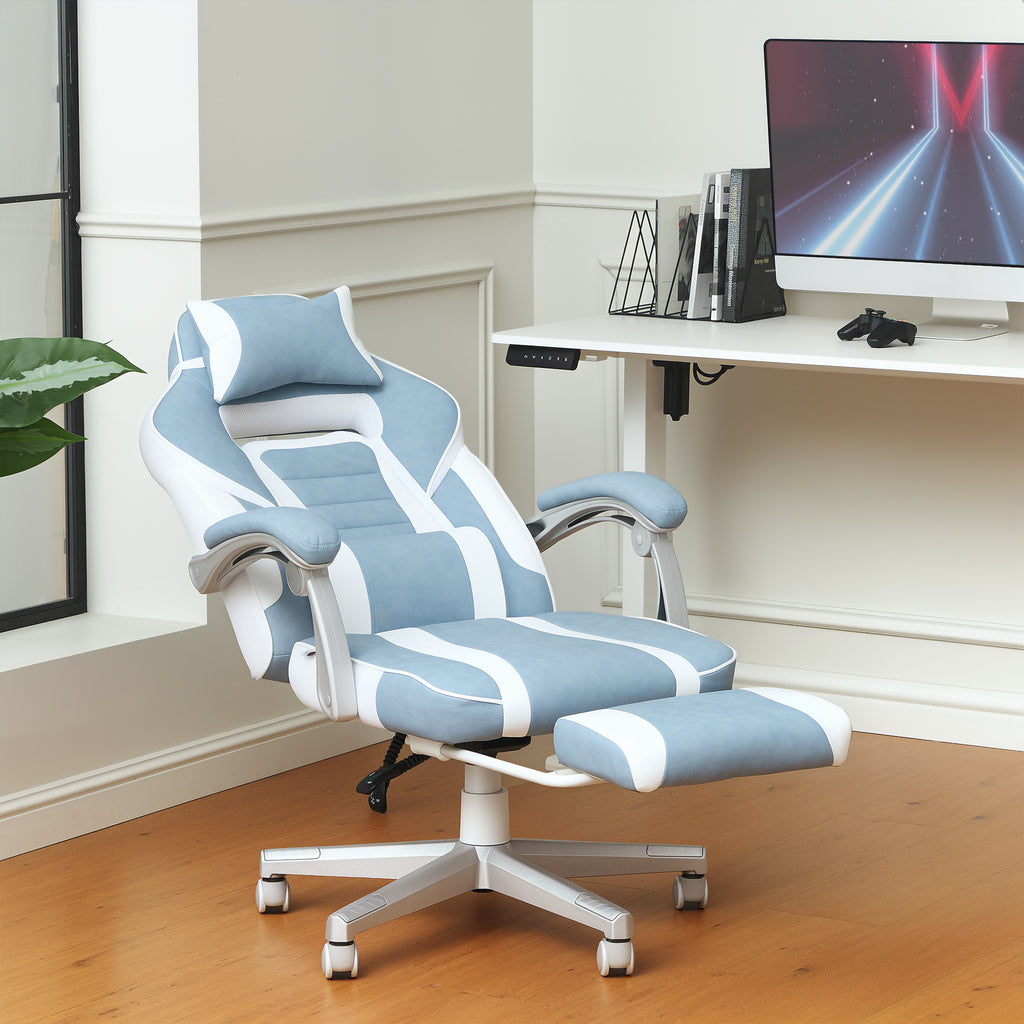 Chaise gaming, fauteuil gaming ergonomique avec repose-pieds, hauteur réglable, dossier inclinable, 63x63x123cm, bleu